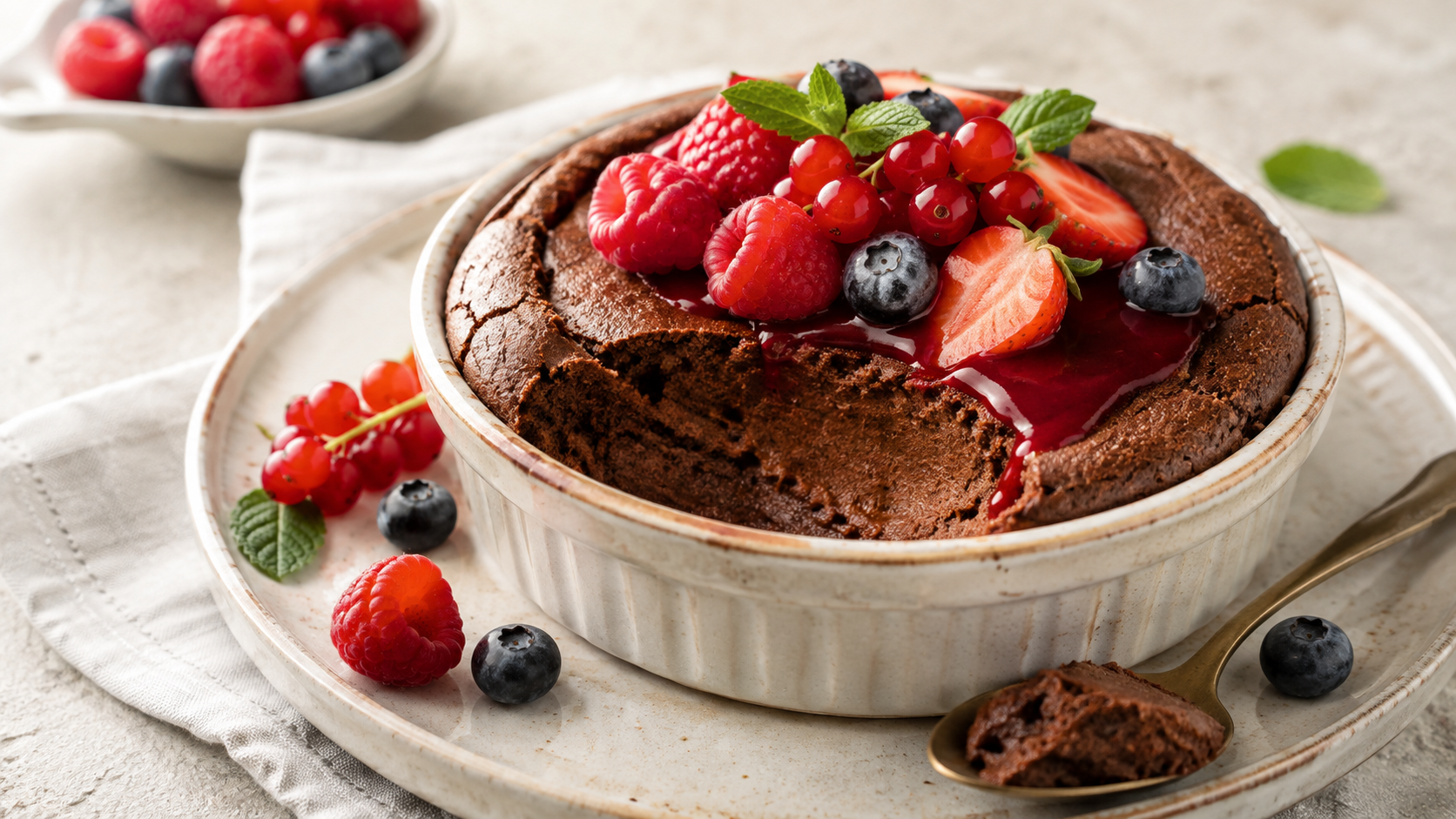 Mousse ao forno com frutos vermelhos