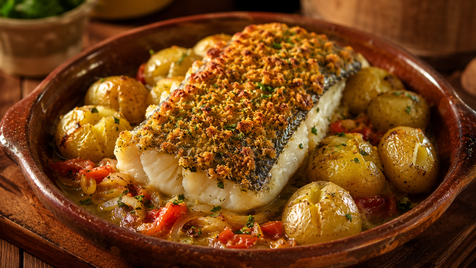 Bacalhau assado com batatinhas