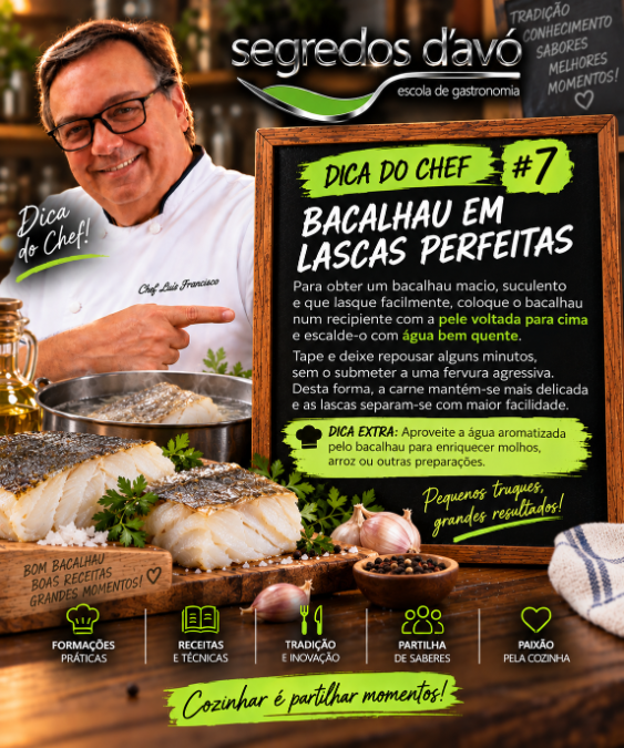 Bacalhau em lascas perfeitas — dica de cozinha do Chef Luisfrancisco
