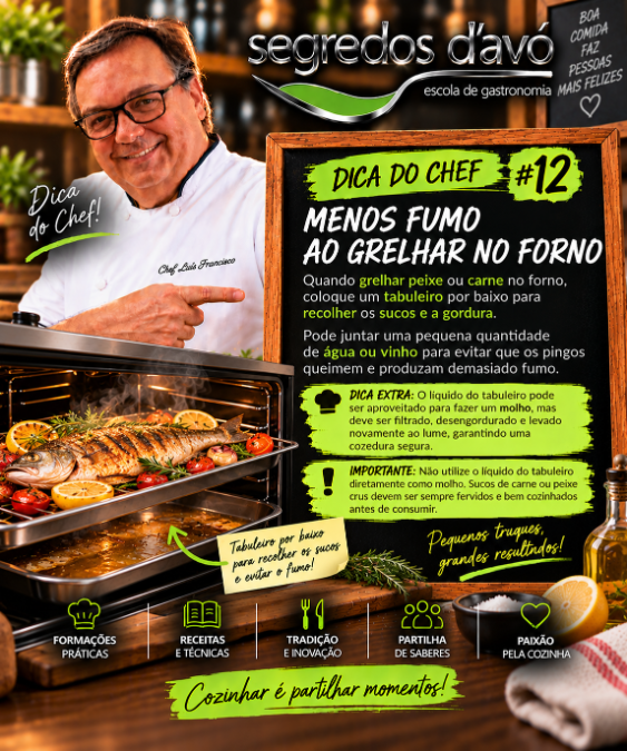 Menos fumo ao grelhar no forno — dica de cozinha do Chef Luisfrancisco