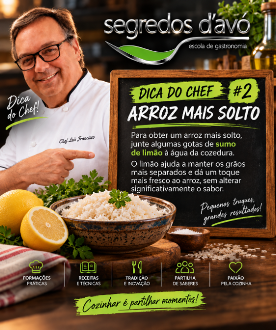 Arroz mais solto — dica de cozinha do Chef Luisfrancisco