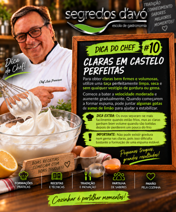 Claras em castelo perfeitas — dica de cozinha do Chef Luisfrancisco