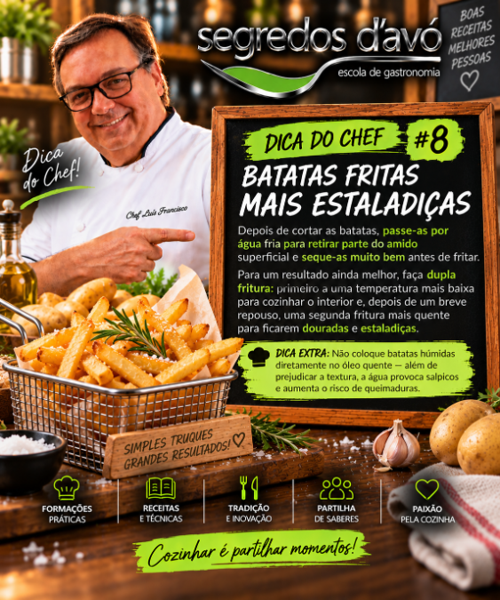 Batatas fritas mais estaladiças — dica de cozinha do Chef Luisfrancisco